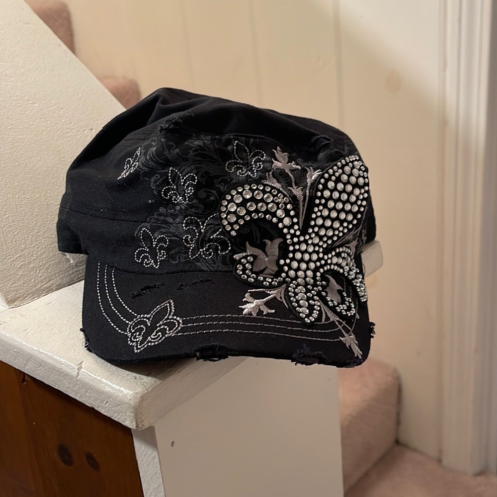 Black rhinestone hat